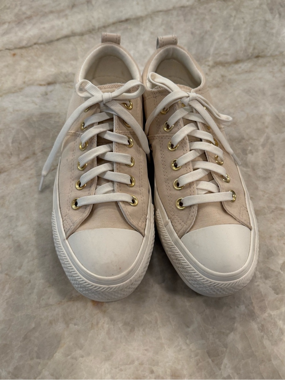 Converse Women's Cream Canvas Sneakers with Gold Accents
